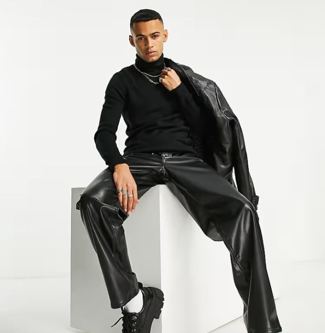 Reclaimed vintage inspired knitted roll neck sweater in black