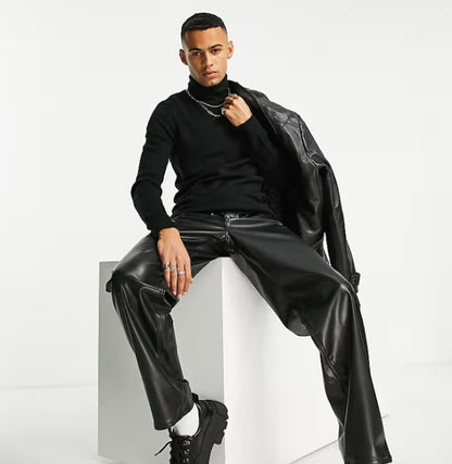 Reclaimed vintage inspired knitted roll neck sweater in black