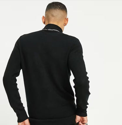 Reclaimed vintage inspired knitted roll neck sweater in black