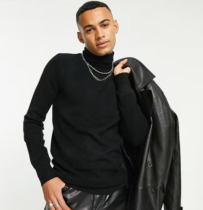 Reclaimed vintage inspired knitted roll neck sweater in black