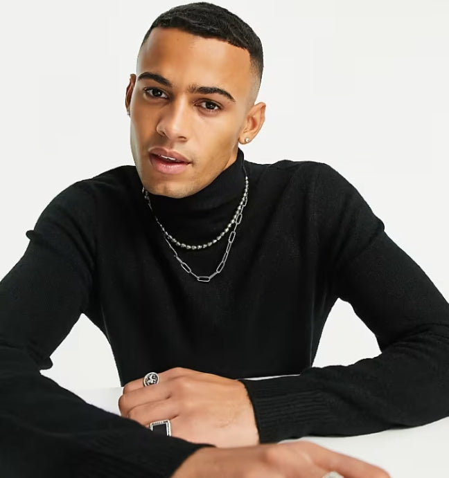 Reclaimed vintage inspired knitted roll neck sweater in black