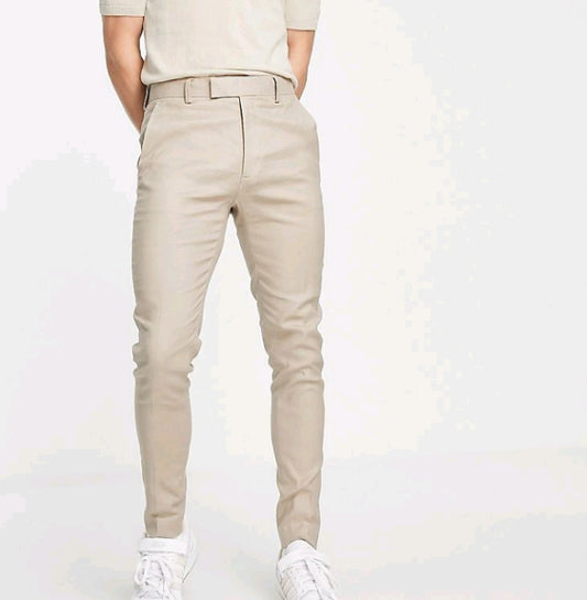 ASOS DESIGN linen mix super skinny smart trousers in stone