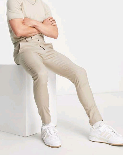 ASOS DESIGN linen mix super skinny smart trousers in stone