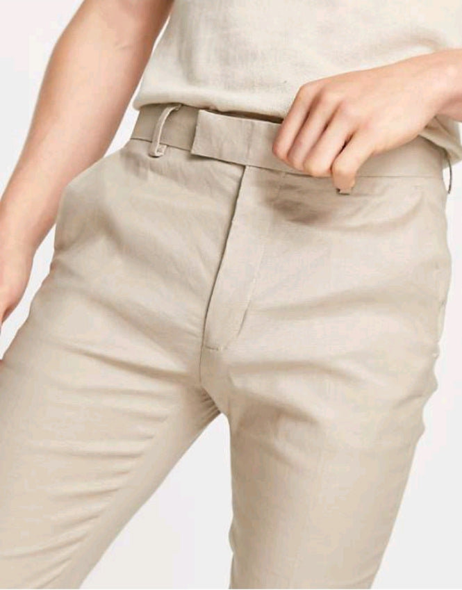 ASOS DESIGN linen mix super skinny smart trousers in stone