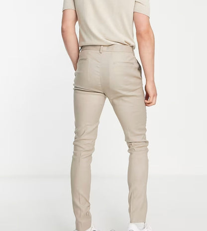 ASOS DESIGN linen mix super skinny smart trousers in stone