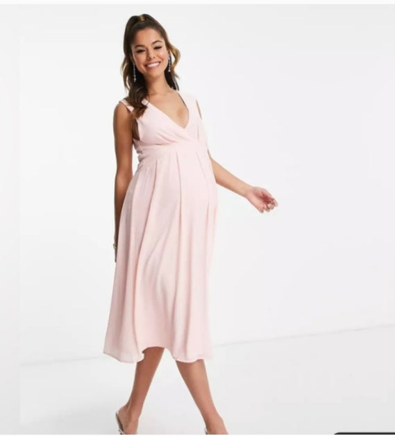 TFNC maternity Bridesmaid Chiffon Midi Dress Whisper Pink