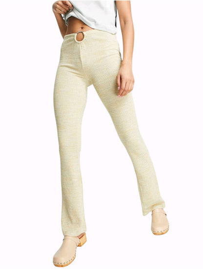 Topshop Space Dye Front Piece Flared Trouser in ecru