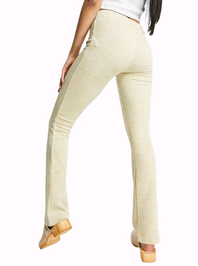 Topshop Space Dye Front Piece Flared Trouser in ecru