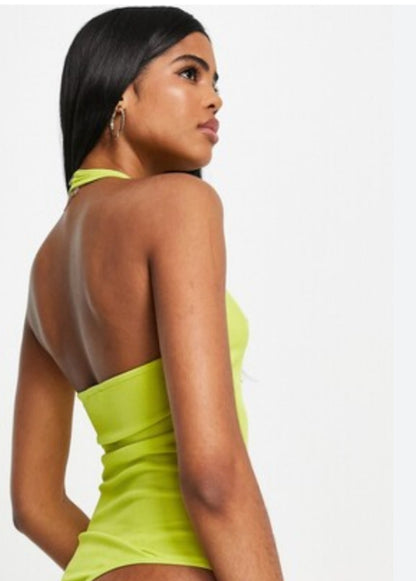 Miss Selfridge Heart Buckle Bodysuit in Yellow