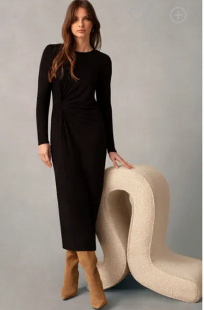 Twist Detail Midi Dress - Black