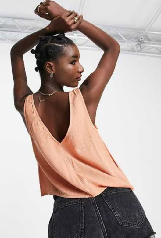 V-Neck Crinkle Vest With Shell Buttons In Soft Rust