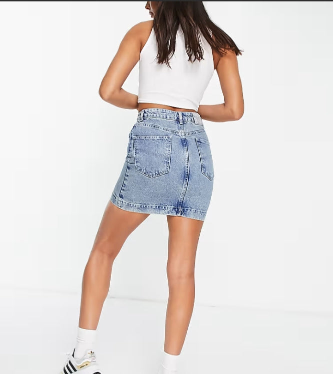 90s Denim Mini Skirt in Washed Blue