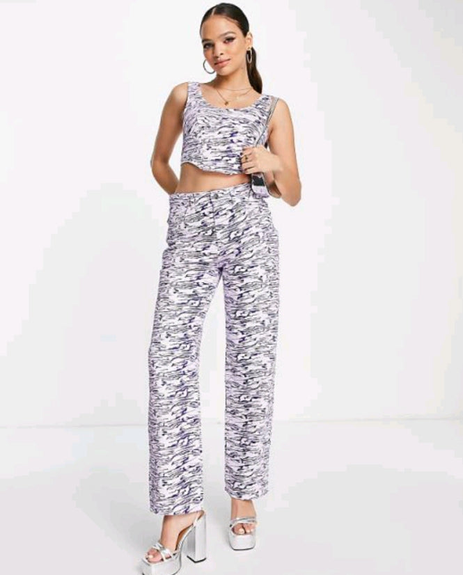Dad Jeans Co-ord in Purple Zebra Print
