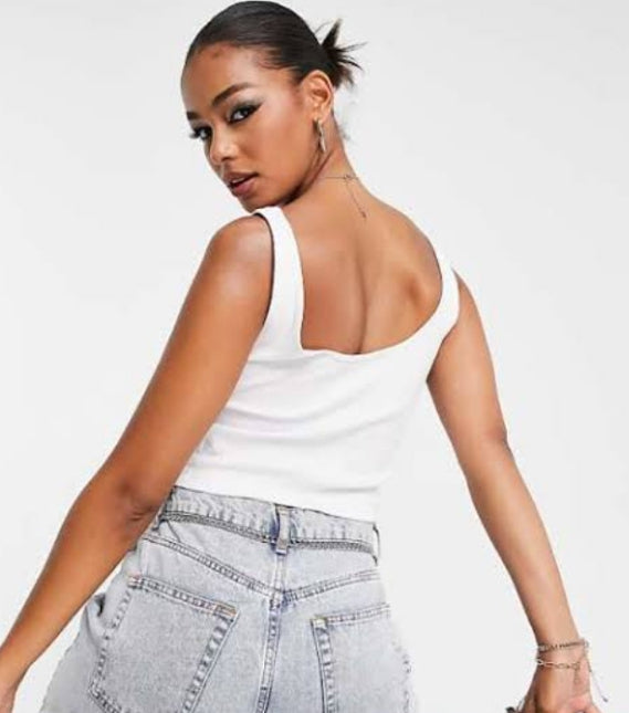 Cut Out Vest Crop Top In White