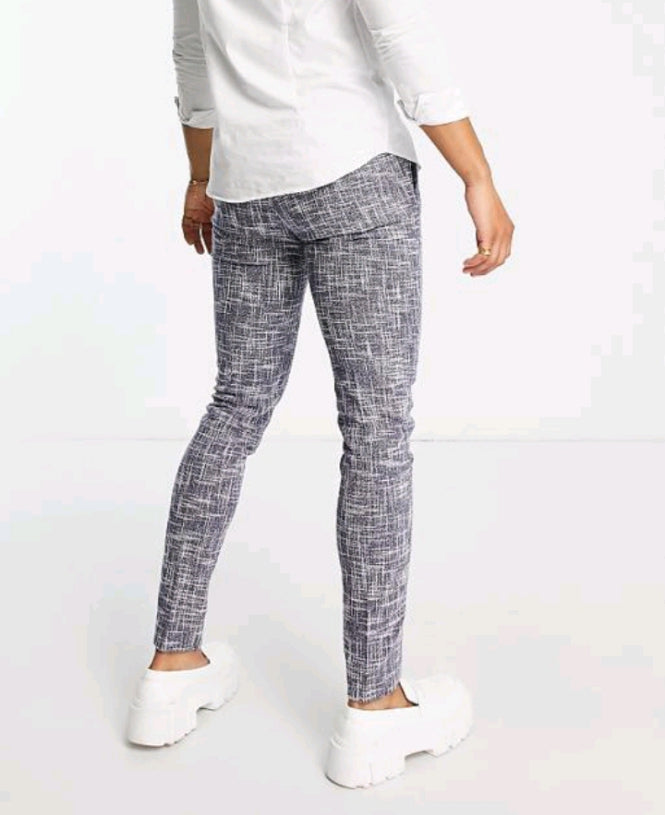 Smart Skinny Trousers With Cotton Mix Micro Texture in Navy