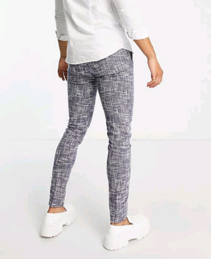 Smart Skinny Trousers With Cotton Mix Micro Texture in Navy