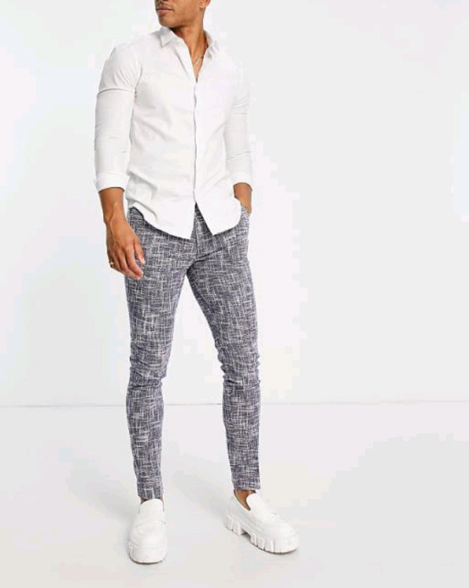Smart Skinny Trousers With Cotton Mix Micro Texture in Navy