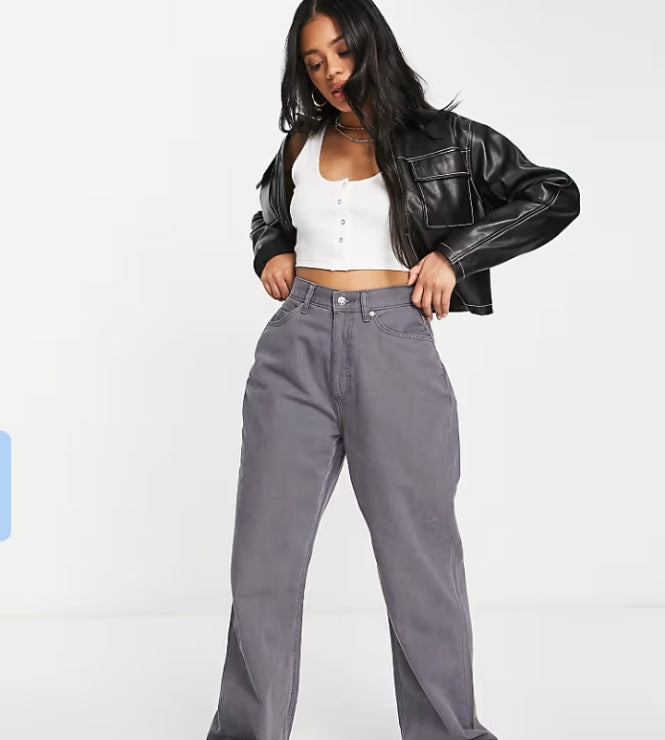 Hourglass Wide Leg Dad Trouser in Grey
