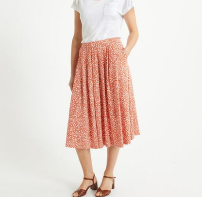 Flared Midi Skirt With Floral Pattern In Orange