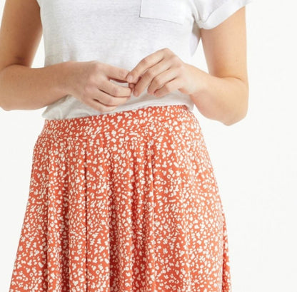Flared Midi Skirt With Floral Pattern In Orange