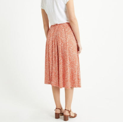 Flared Midi Skirt With Floral Pattern In Orange