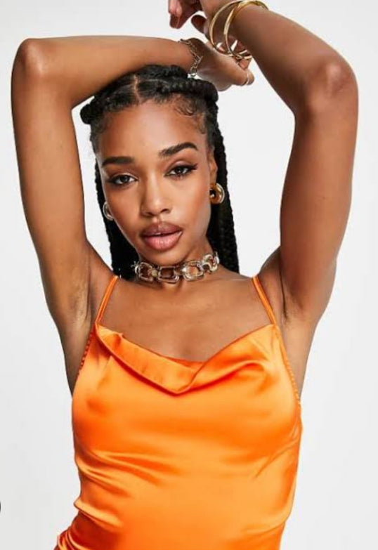 Tall Satin Cowl Neck Cami Mini Dress In Bright Orange