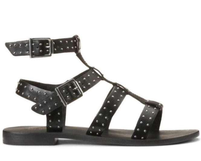 Leather Gladiator Sandals with Studded Details - Black