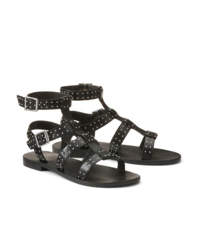 Leather Gladiator Sandals with Studded Details - Black