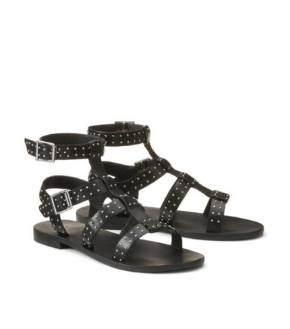 Leather Gladiator Sandals with Studded Details - Black