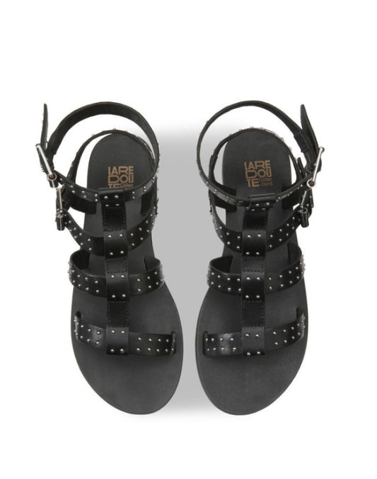 Leather Gladiator Sandals with Studded Details - Black