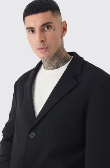 Tall Single Breasted Wool Look Overcoat in Black