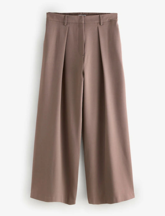 Taupe Brown Wide Leg Twill Trouser