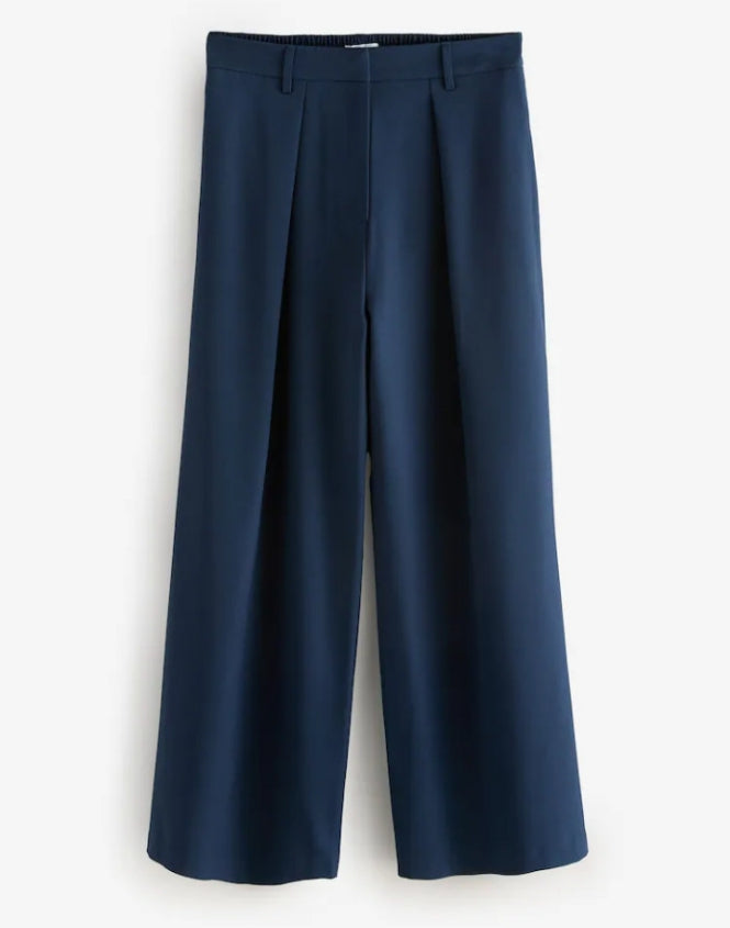 Navy Wide Leg Twill Trouser