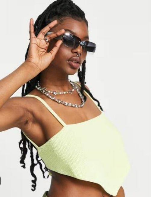 Weekday Crochet Knitted Tie Back V Shape Cami Top in Pale Green