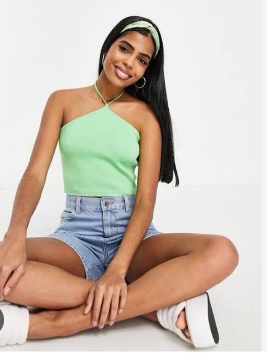 Monki Halter Neck Knitted Crop Top