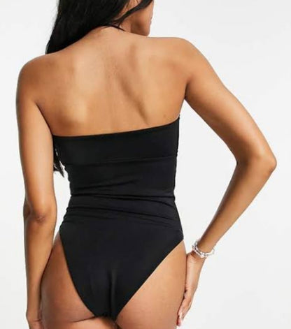 Halter Square Neck Swimsuit Black