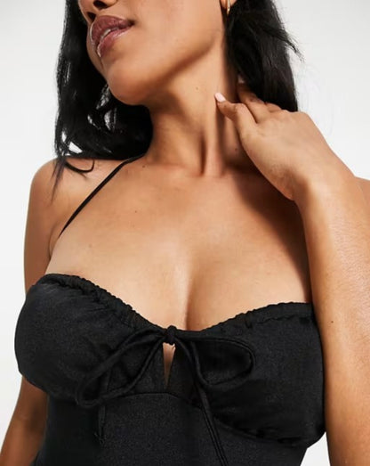 Halter Square Neck Swimsuit Black