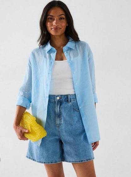 V by Very Lightweight Oversized Rami Shirt - Blue