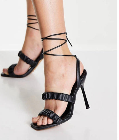 Topshop Reef high heel sandals with ruffle straps in black
