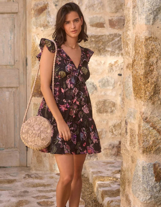 Petite Black/Pink Feminine Frill Mini Summer Dress