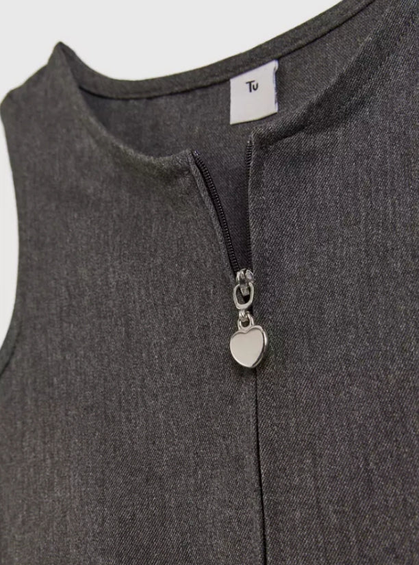 2 Pack Grey Zip Through Pinafores Plus Fit