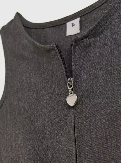 2 Pack Grey Zip Through Pinafores Plus Fit