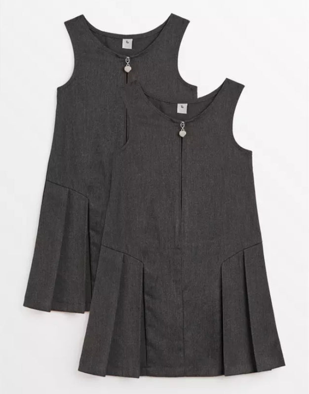 2 Pack Grey Zip Through Pinafores Plus Fit