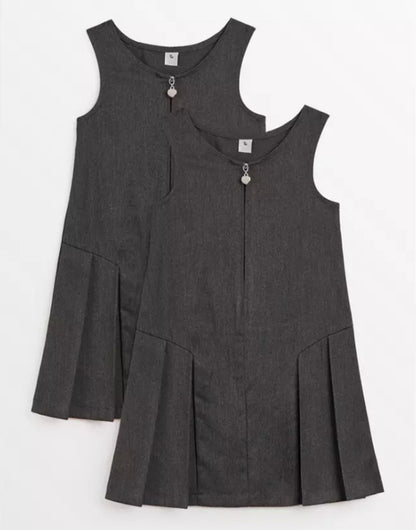 2 Pack Grey Zip Through Pinafores Plus Fit