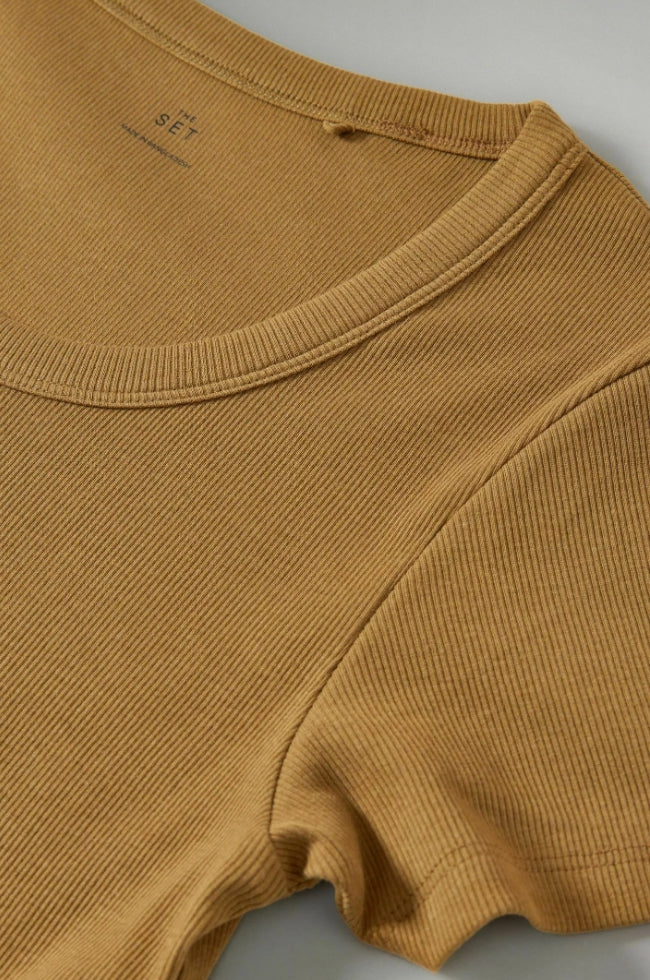 Ribbed Short Sleeve Mix Midi Dress