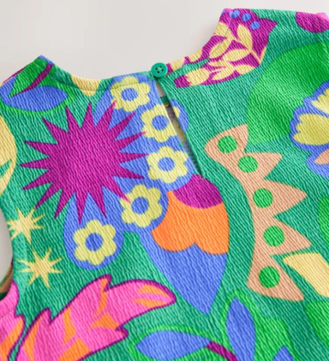 Green Tropical Print Peplum Textured Vest