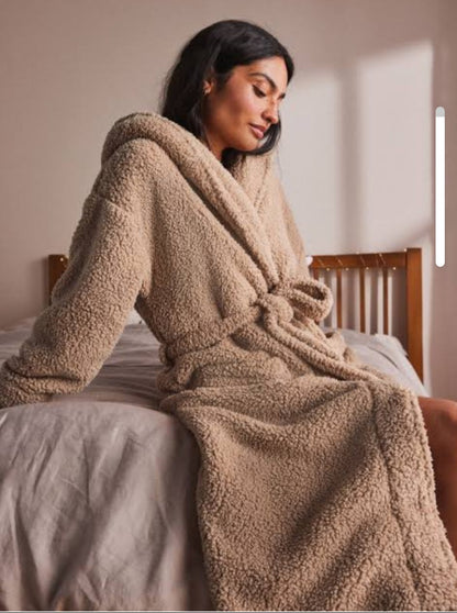 Neutral Long Teddy Dressing Gown