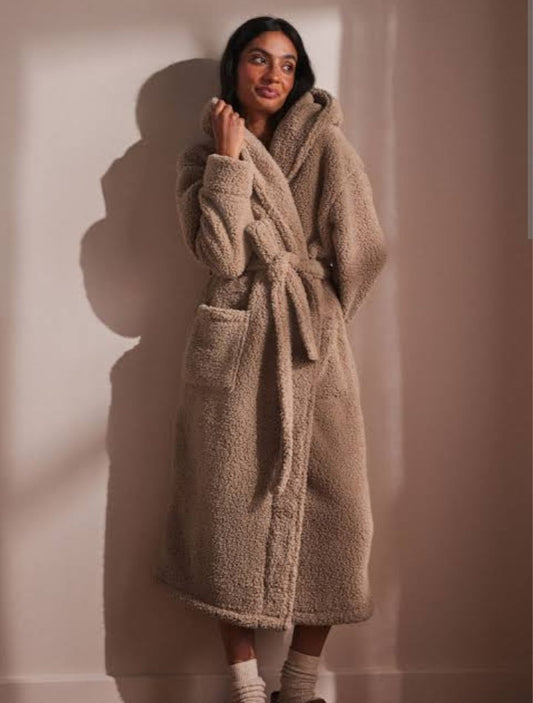 Neutral Long Teddy Dressing Gown