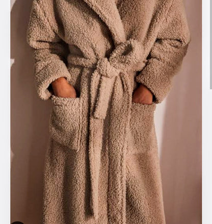 Neutral Long Teddy Dressing Gown