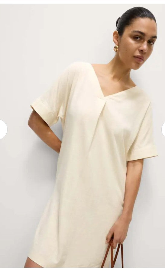 Linen Rich V-Neck Mini Shift Dress
